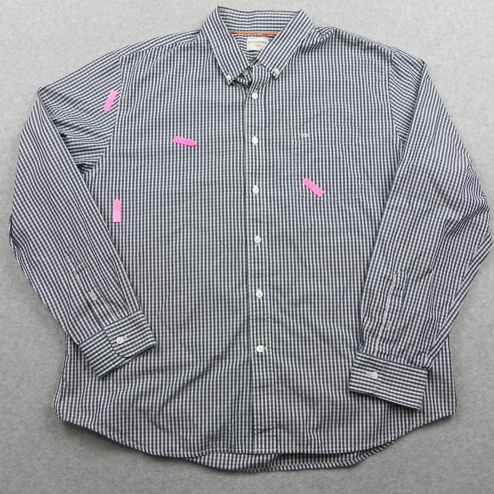 Dockers Shirt Mens XL Business Casual Pocket Button Up Blue Plaid Long Sleeve